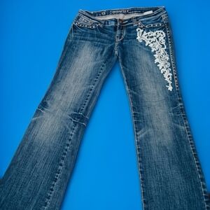 Stylish Denim Flare Jeans with White Detailing